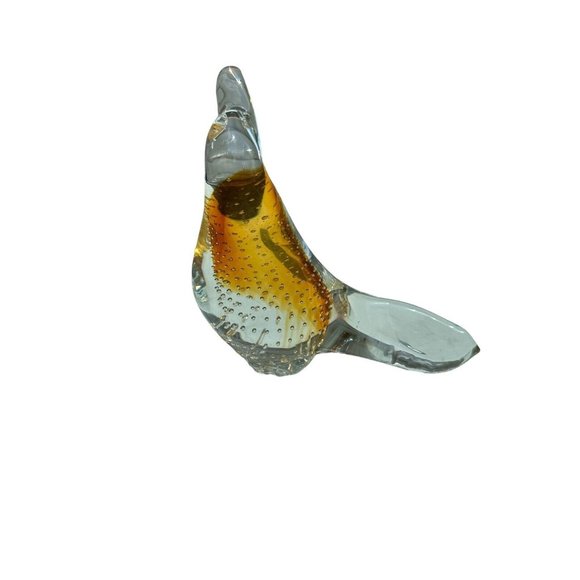 Large Amber Clear glass Bird split log flat tail bubbles 7" X 8" X 4 3/4" FLAW - Picture 3 of 7